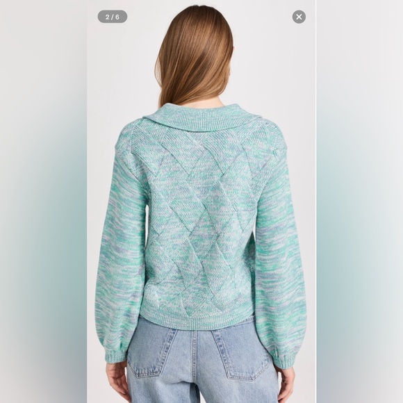 NEW 525 AMERICA lattice split neck collar pull over in cyan multi - Picture 7 of 15